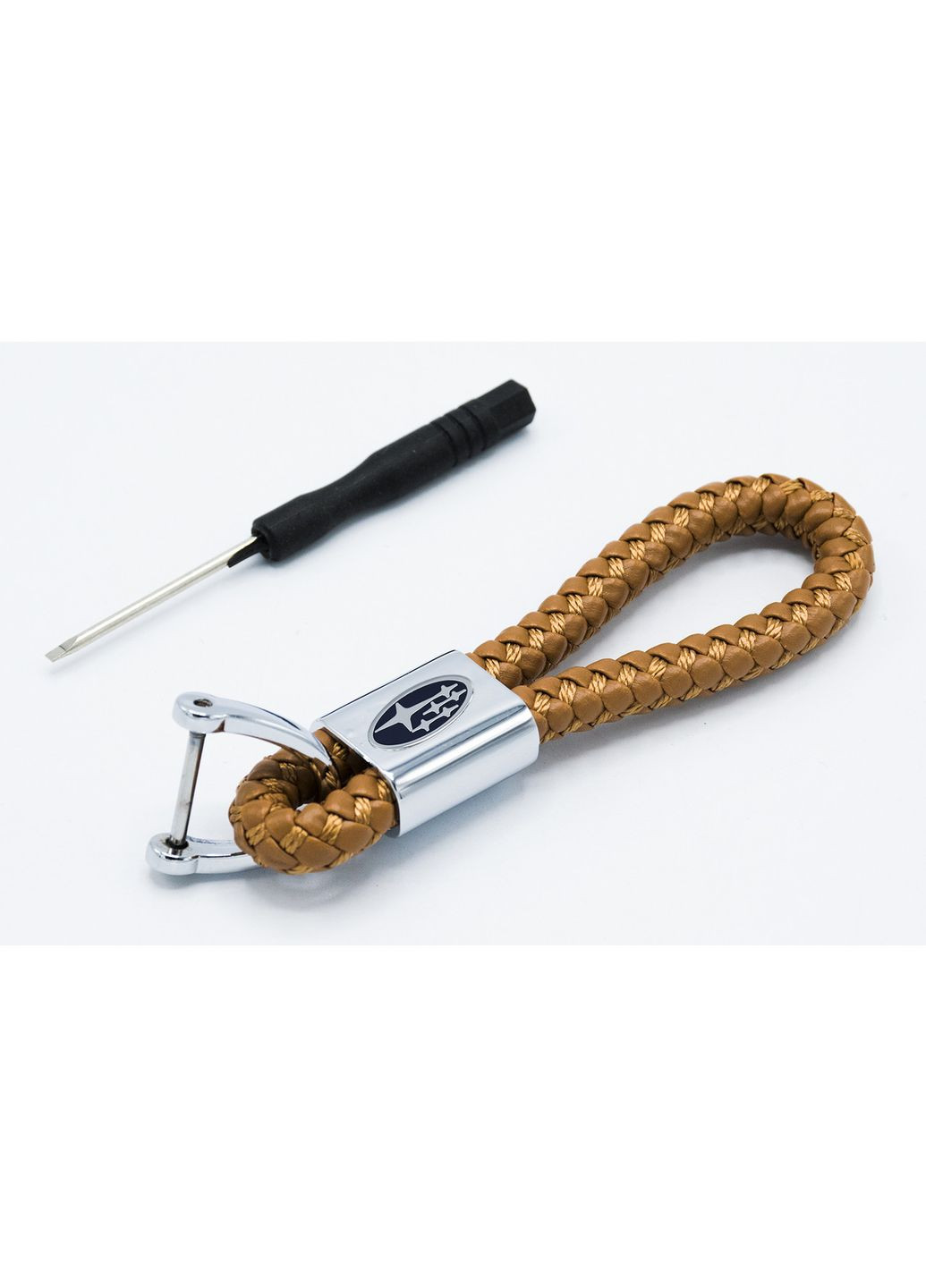 Брелок для авто ключів (Субару) шкіряний плетений (коричневий) Subaru (360949358)