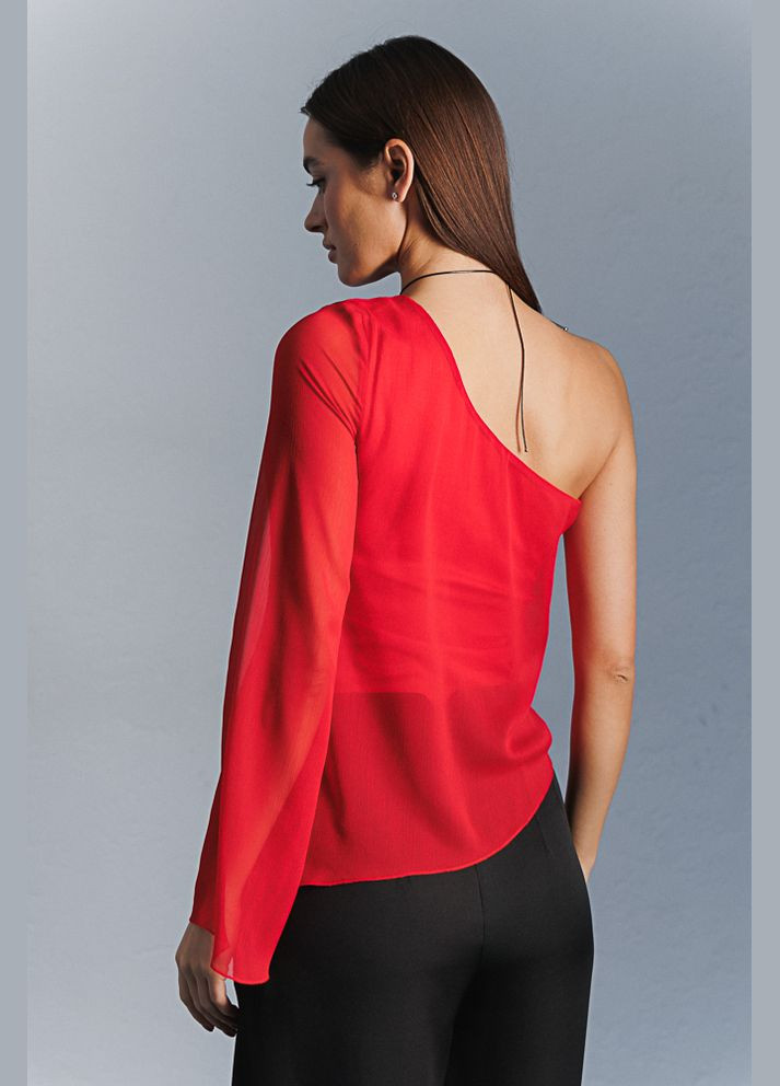 Красная шифоновая блуза с рукавом на одно плечо молочная Arjen