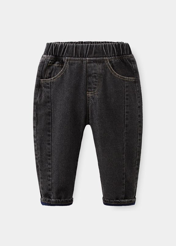 Черные демисезонные джинсы детские теплые с резинкой на поясе ( ) (12820) Qoopixie
