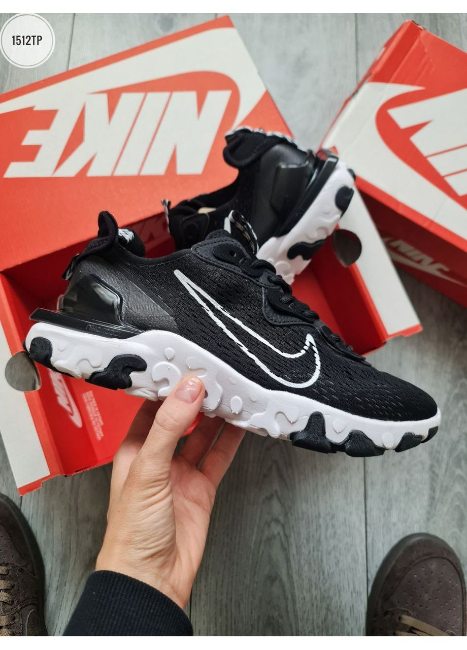 КРОССОВКИ ЖЕНСКИЕ NIKE REACT VISION BLACK / WHITE НАЙК РЕАКТ ВИСИОН No Brand чёрные демисезоны (367176870)