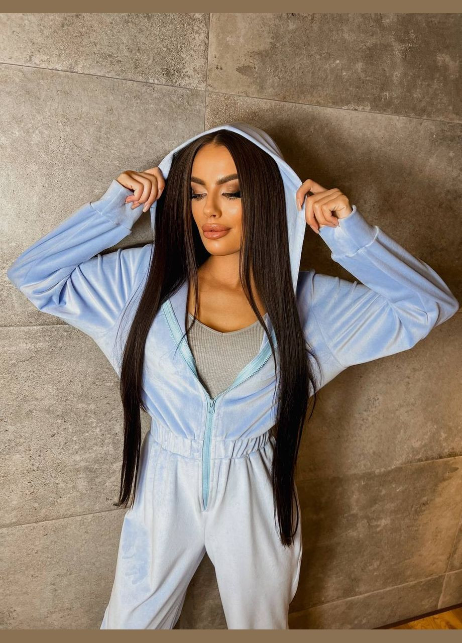 Жіночий велюровий комбінезон блакитного кольору 31230 No Brand (323642557)