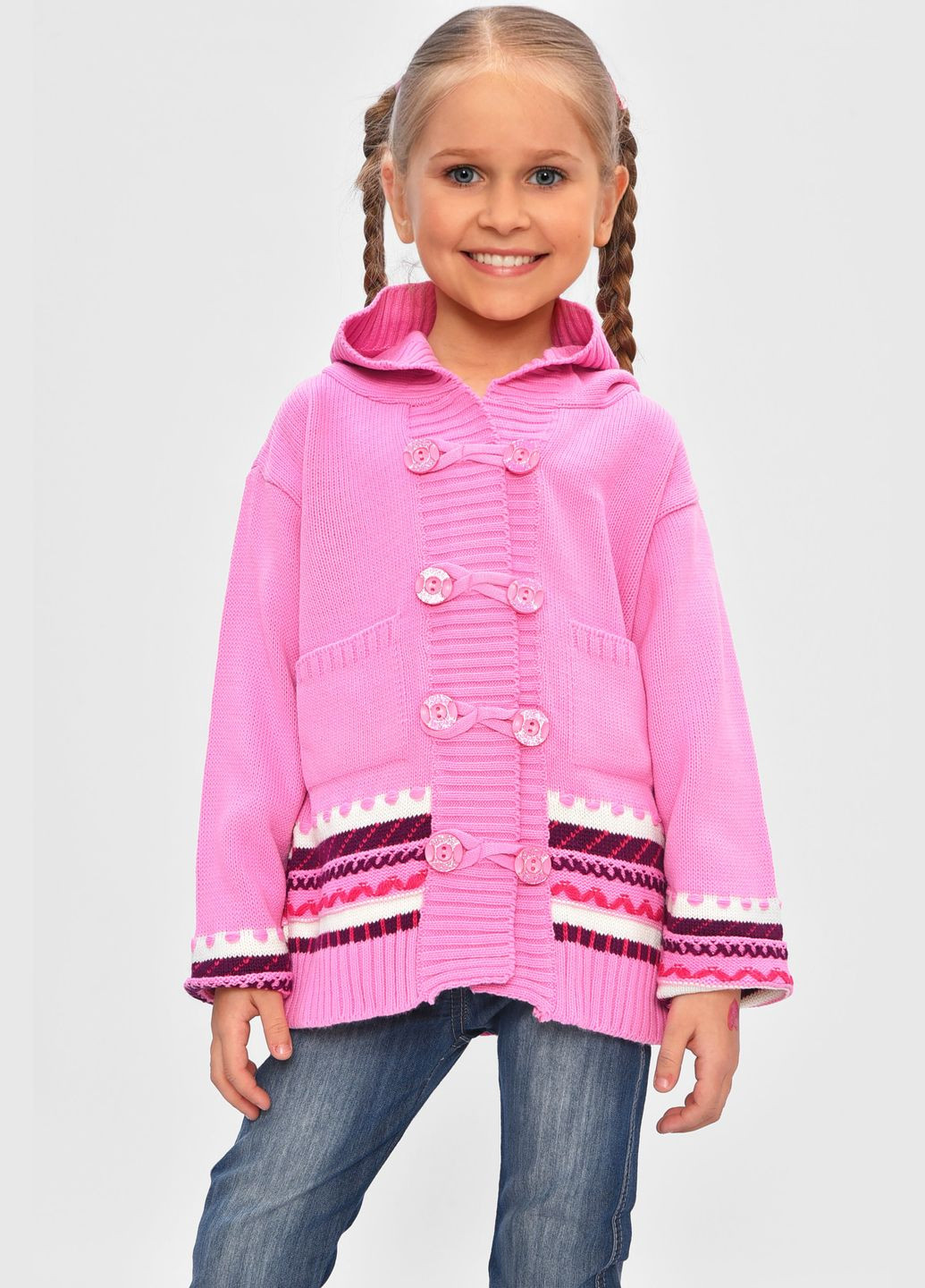 Рожевий зимовий кофта дитяча для дівчинки рожевого кольору на гудзиках пуловер Let's Shop