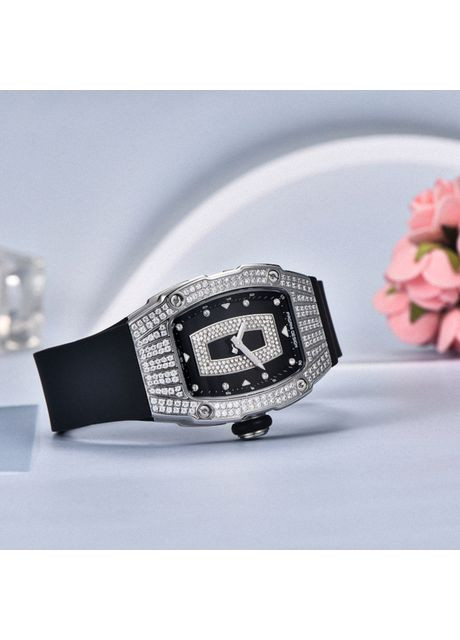 Часы Silver-Black кварцевые женские с нержавеющей стали и силиконовым ремешком для повседневного использования ProDobro (367266980)