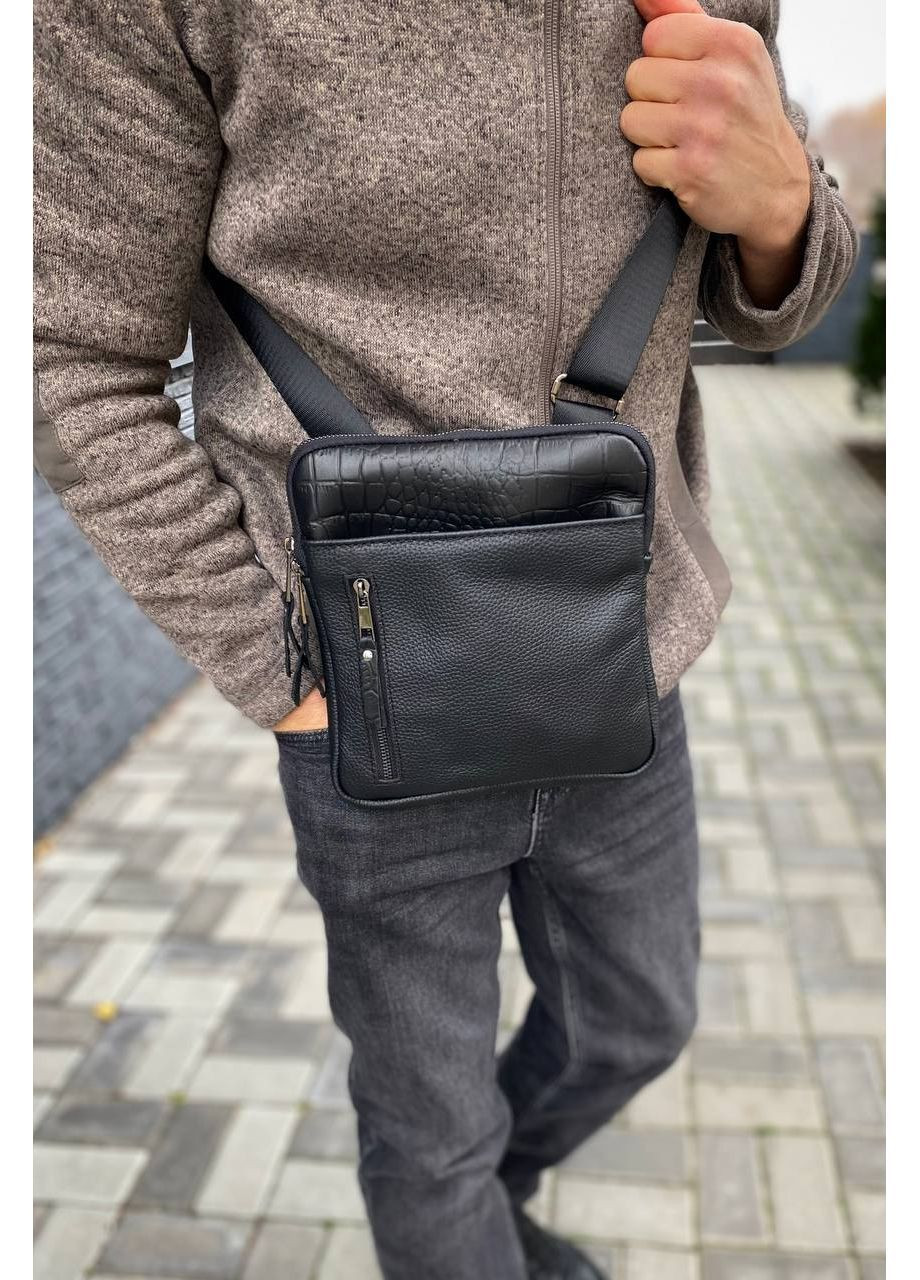 Чоловіча чорна сумка-планшетка через плече Tablet Base Croco No Brand (367992096)