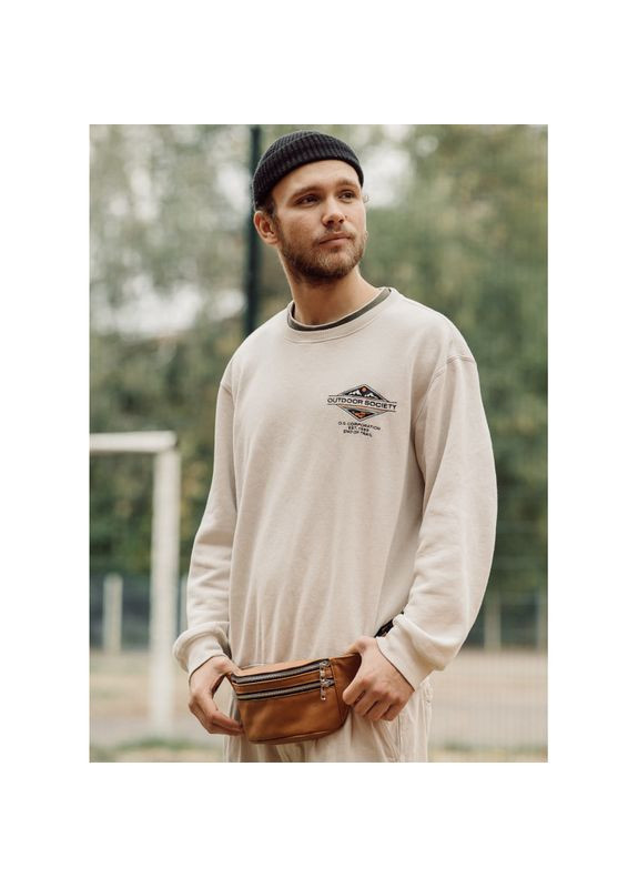 Мужская сумка на пояс бананка кожаная Tirso BTS Натуральная рыжая кожа Sambag (322870481)