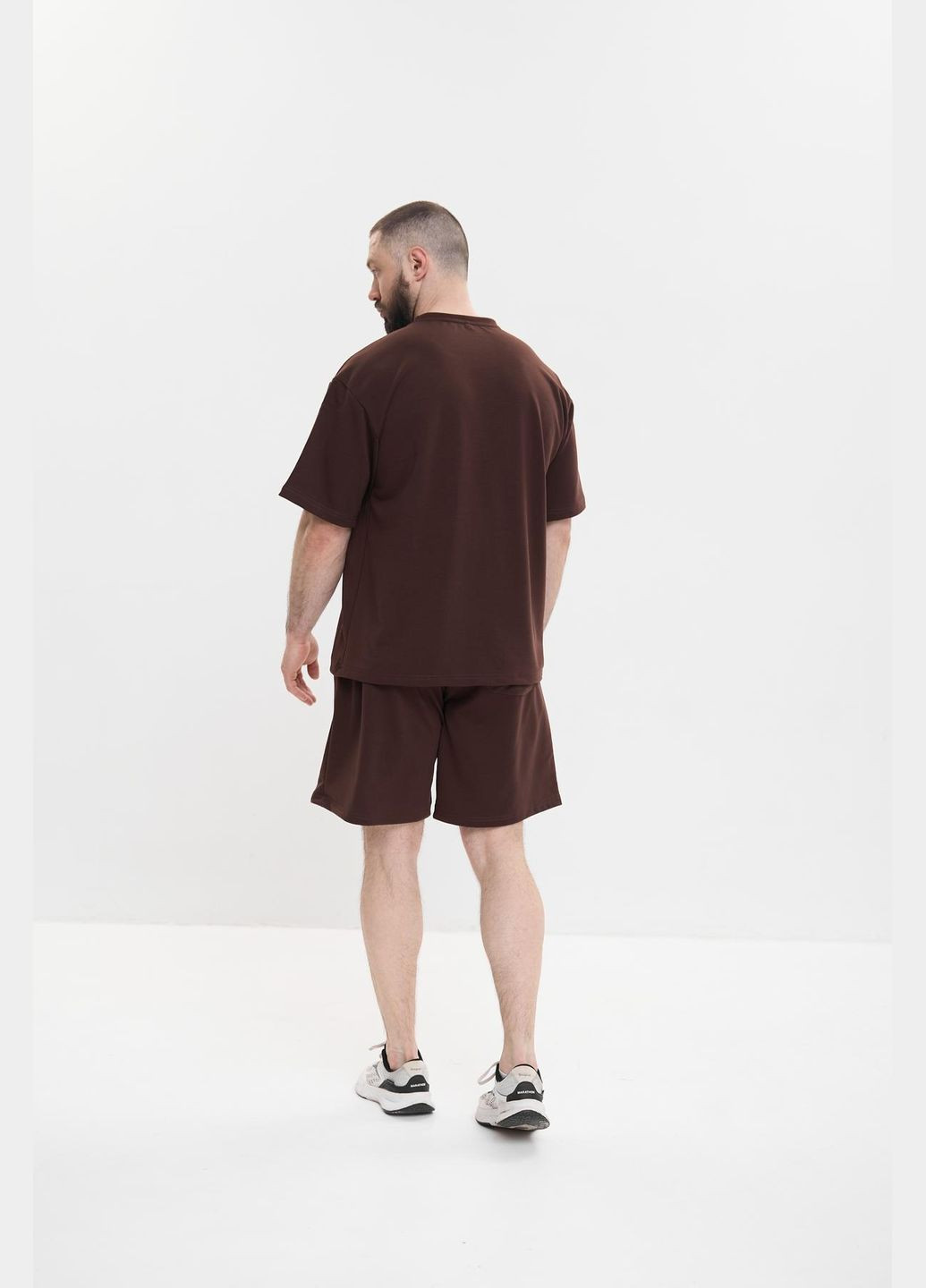 Чоловічий спортивний костюм великого розміру на літо футболка та шорти оверсайз, коричневий No Brand (340108470)