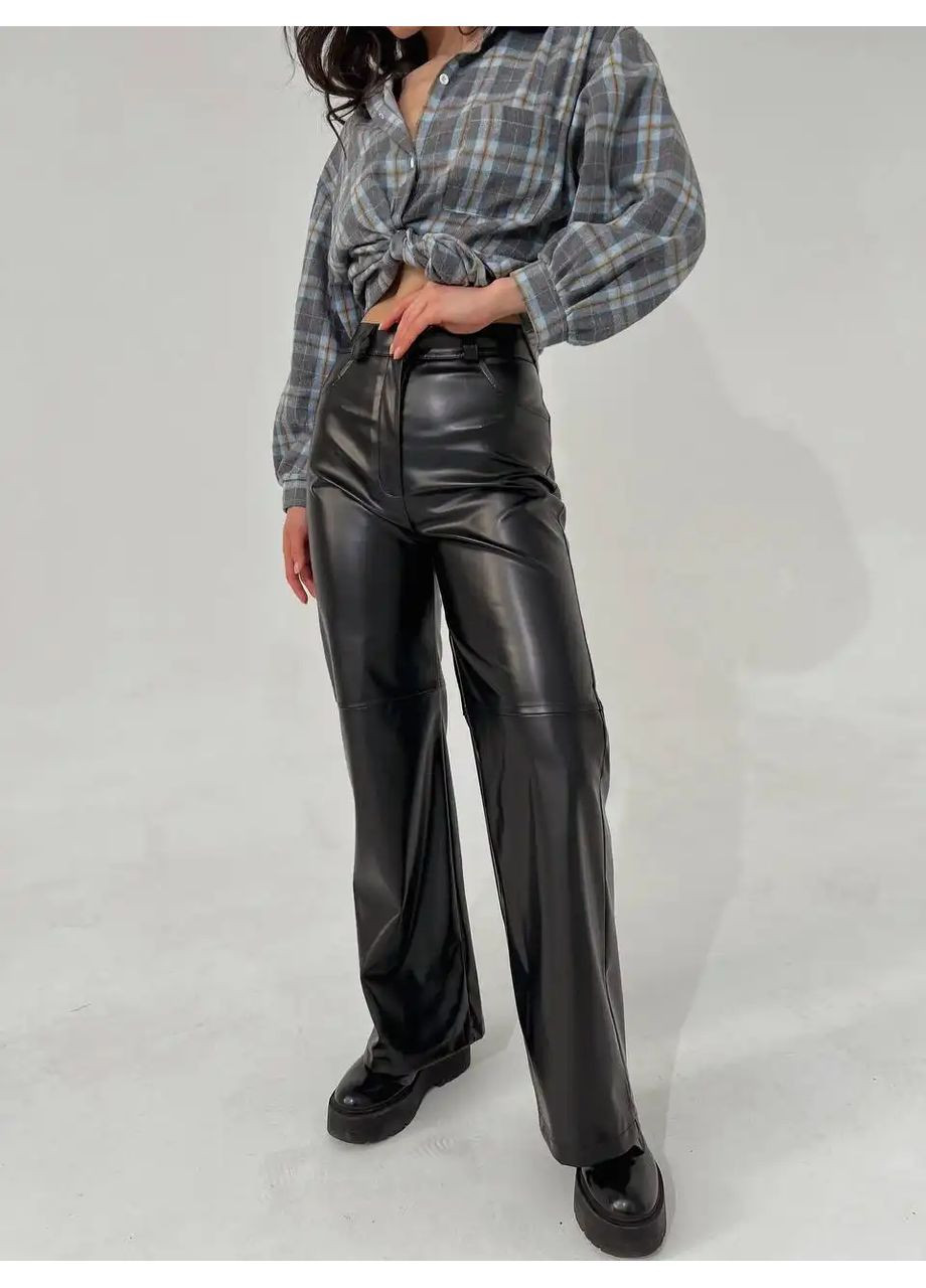 Штани жіночі еко шкіра коричневі No Brand (371774227)