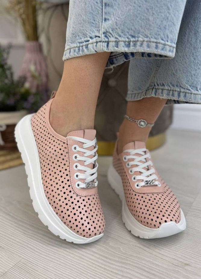 Мокасины кожаные женские, сквозная перфорация. Цвет пудра Vasha para СК-1202/16 шкіра пудра светло-розовые (350612623)