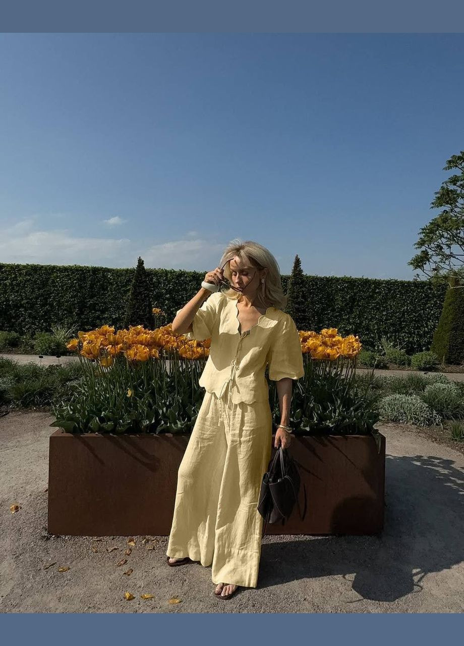 Літній льняний костюм двійка лимонного кольору No Brand 8008 (338187782)