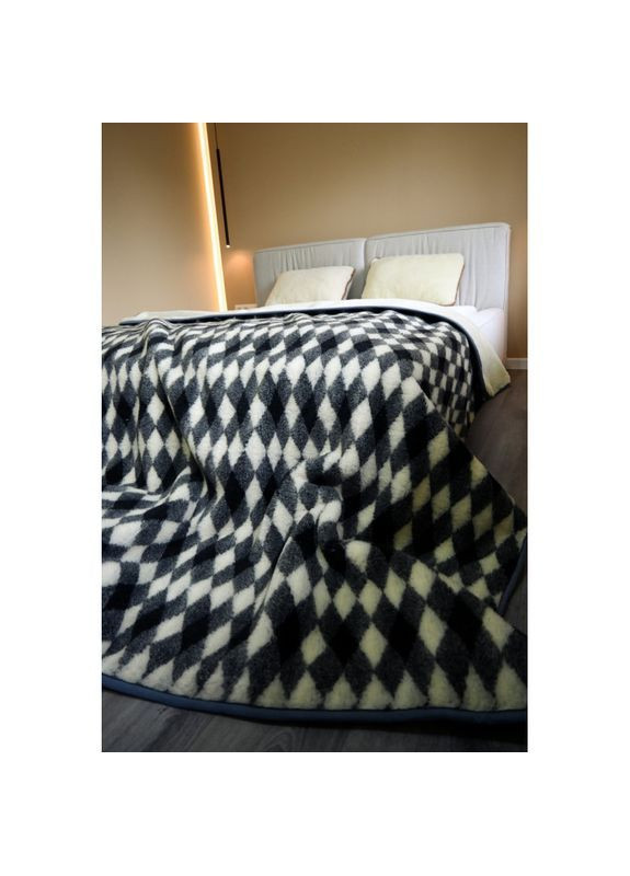 Плед из овечьей шерсти 160×200 см с ромбовым узором – теплый и натуральный Верховинка Плед з вовни мериноса (362046758)