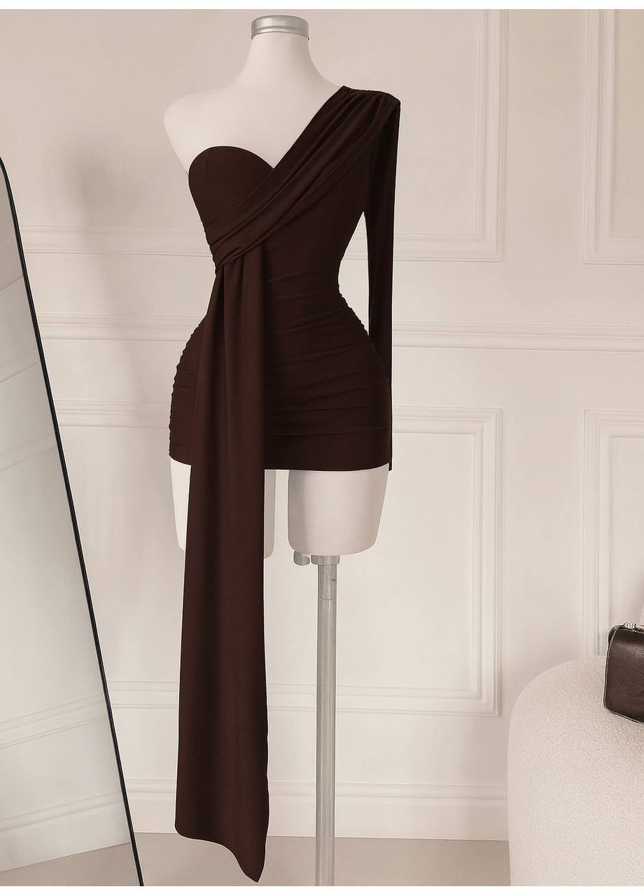 Темно-коричневое праздничный, коктейльное, вечернее женское роскошное платье силуэтная Avanti однотонное