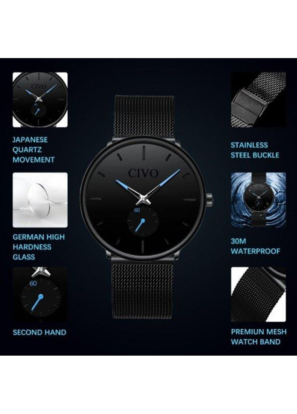 Чоловічий наручний годинник Tower Black Civo (313653638)