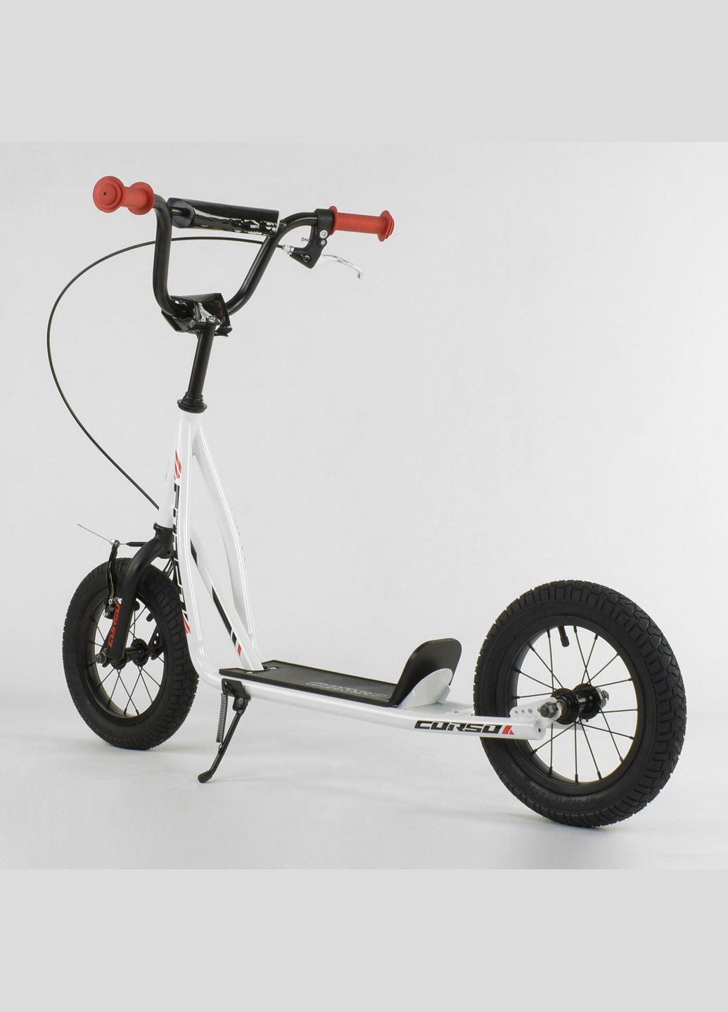Самокат детский надувные колеса 12 + ручной передний тормоз. White (86799) Corso (340909647)