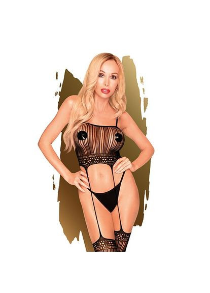 Бодистокинг с топом и чулками на подвязках -Sex Dealer Black Penthouse (297573033)