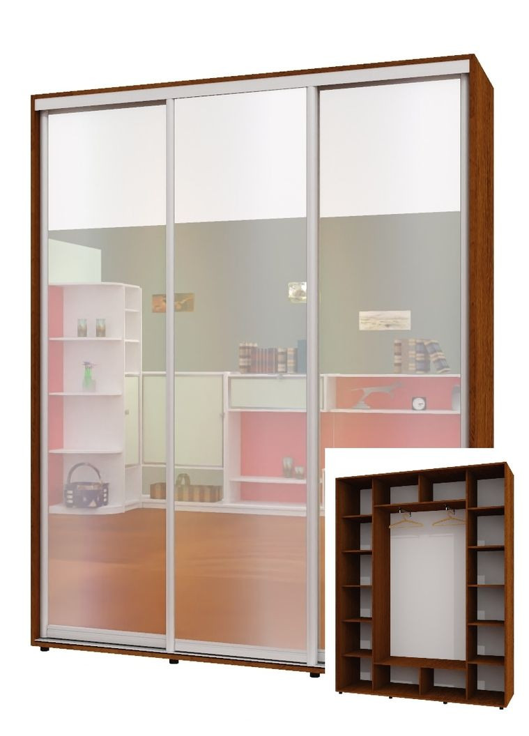 Шафа-купе тридверна 170*45*240 см Горіх лісовий 3 двері Дзеркало ШК-05 Алекса (356773515)