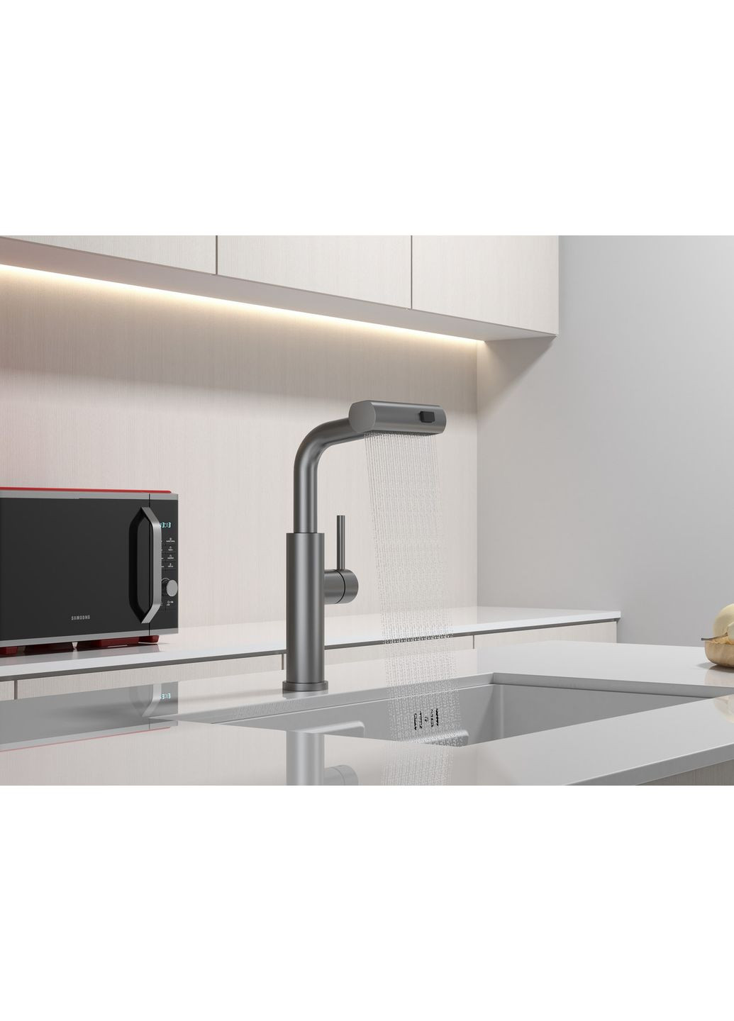 Змішувач на кухню водоспад із висувною лійкою графіт LGr-35 Nett (337718076)