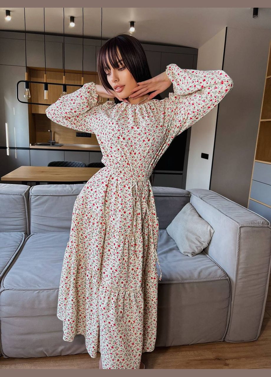 Молочна святковий жіноча сукня FINO Mode з квітковим принтом