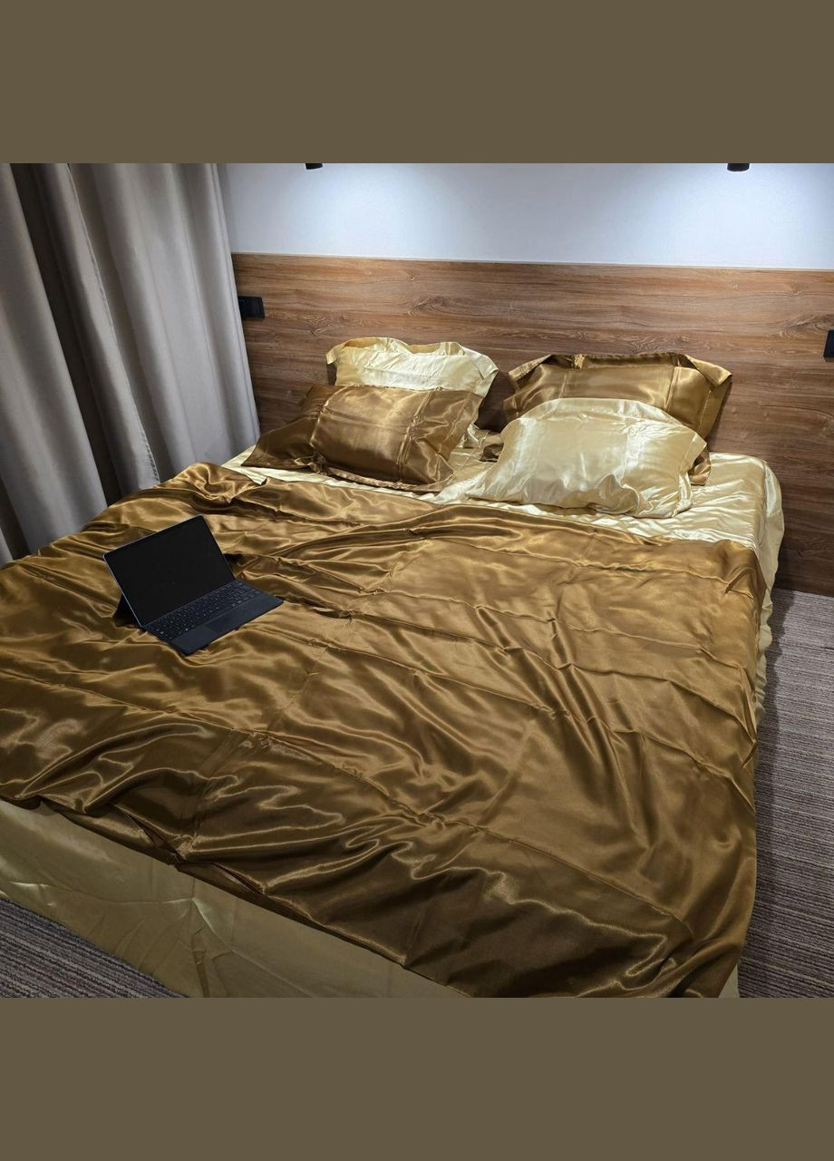 Постільна білизна Атласна Двоспальний 180х210 наволочка 50х70 2шт Золотий (П4К-atlas25-05-02) No Brand (342097406)