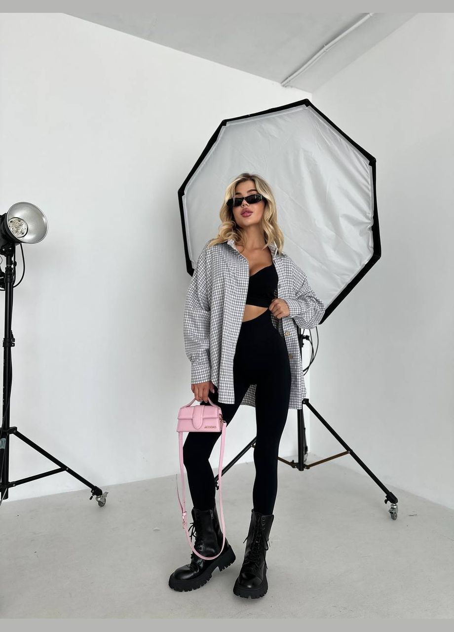 Серая спортивная, классическая, повседневный рубашка в клетку Украина с длинным рукавом