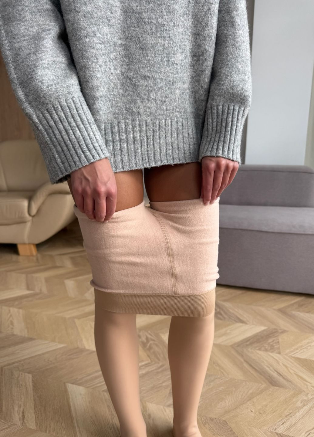 Бежевые колготки на флисе с имитацией голых ножек арт. 061 (носок не утеплений) VIDCHUY (361948780)