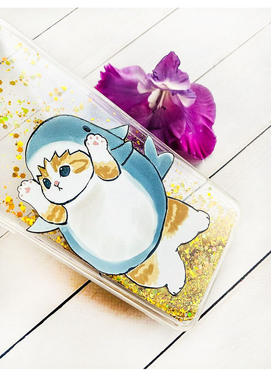 Чохол з плаваючими блискітками на Samsung Galaxy A24 (A245) Золотий:: Котик акула (принт 379) CASE CONTROL (360711364)