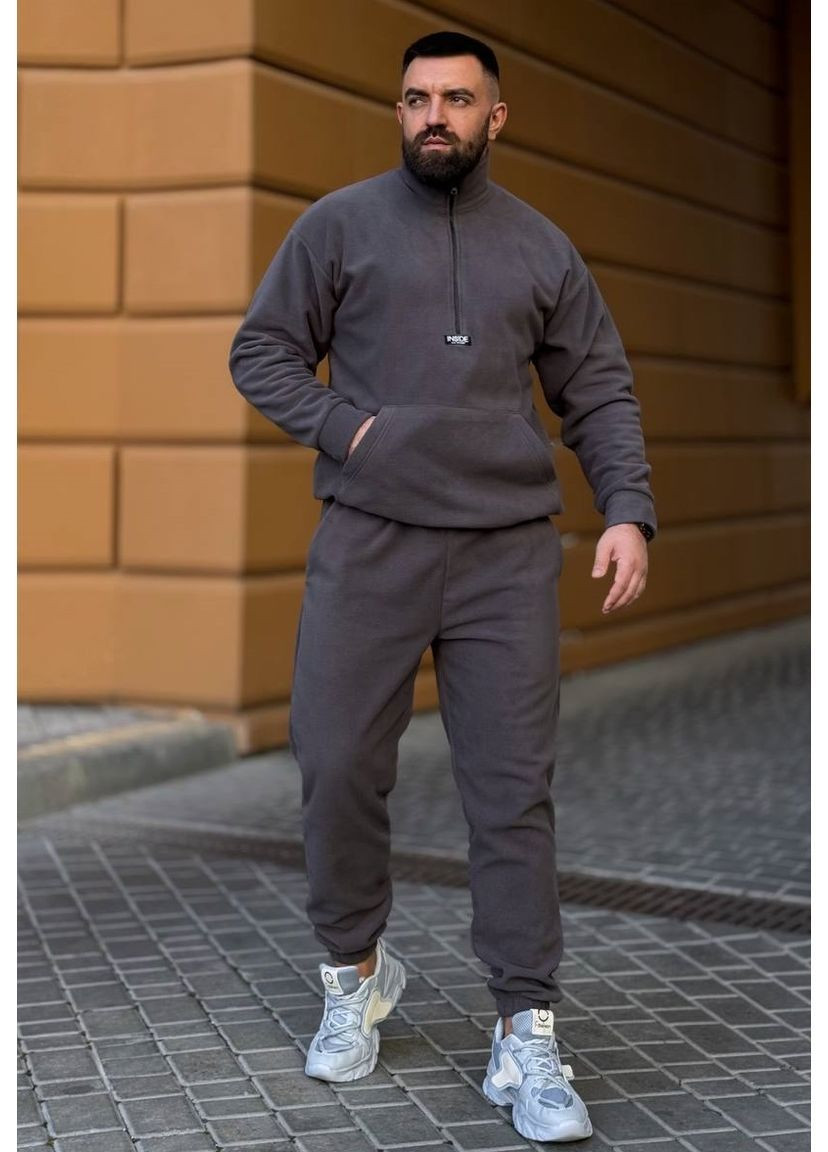 Графитовый демисезонный флисовый теплый костюм двухсторонний флис No Brand
