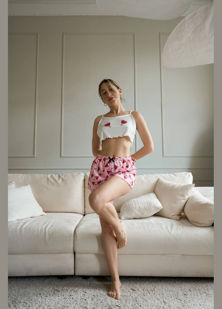 Комбінована всесезон домашній комплект-піжамка кавунчик топ + шорти Vakko
