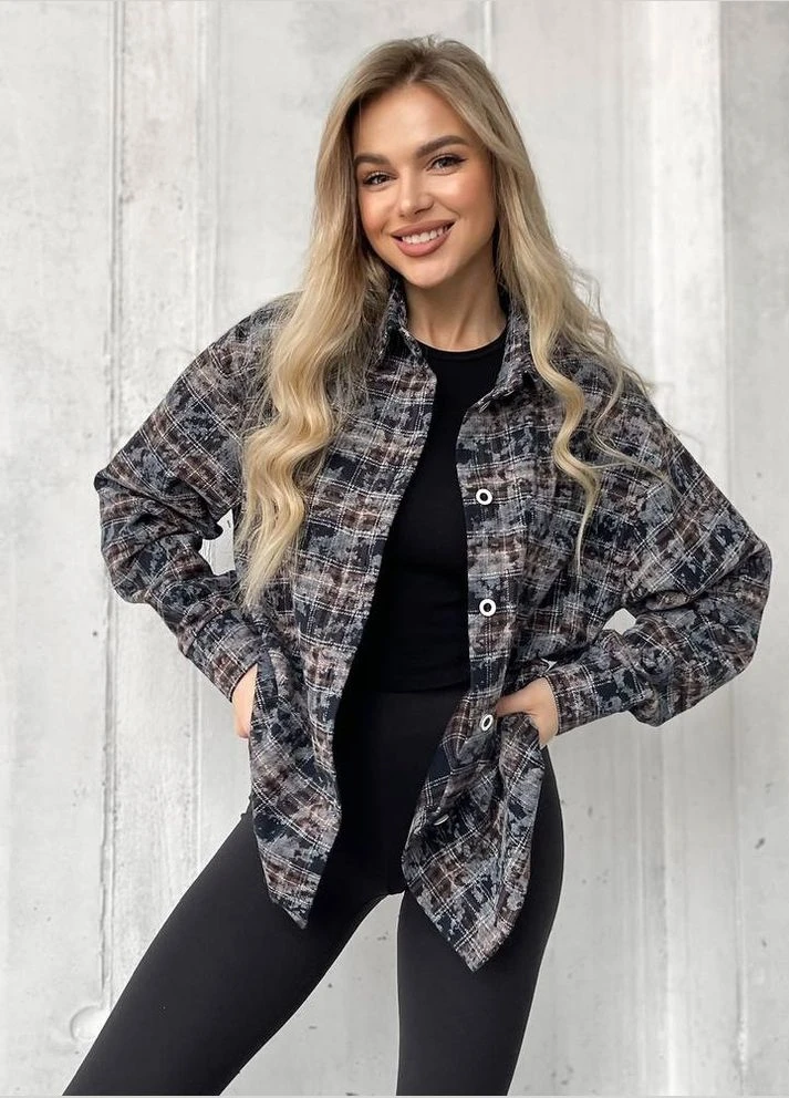 Сорочка Фланель Клітина з Вареним Ефектом No Brand (322274925)