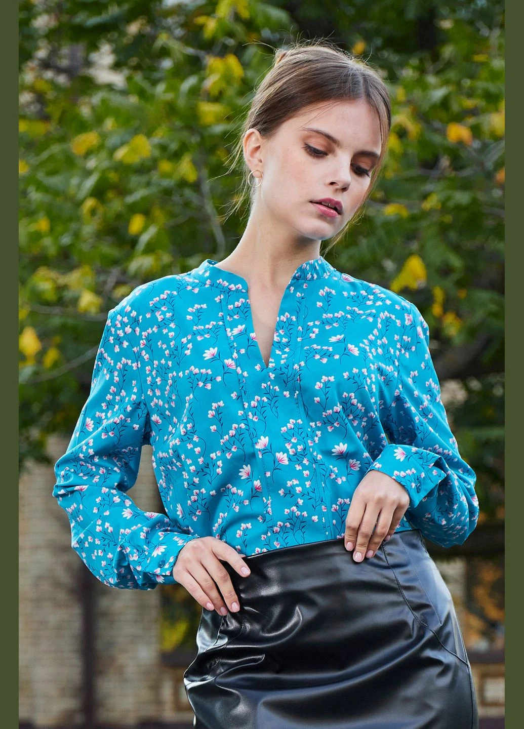 Голубая женская блуза с цветочным принтом (ll806116942) LadyLike