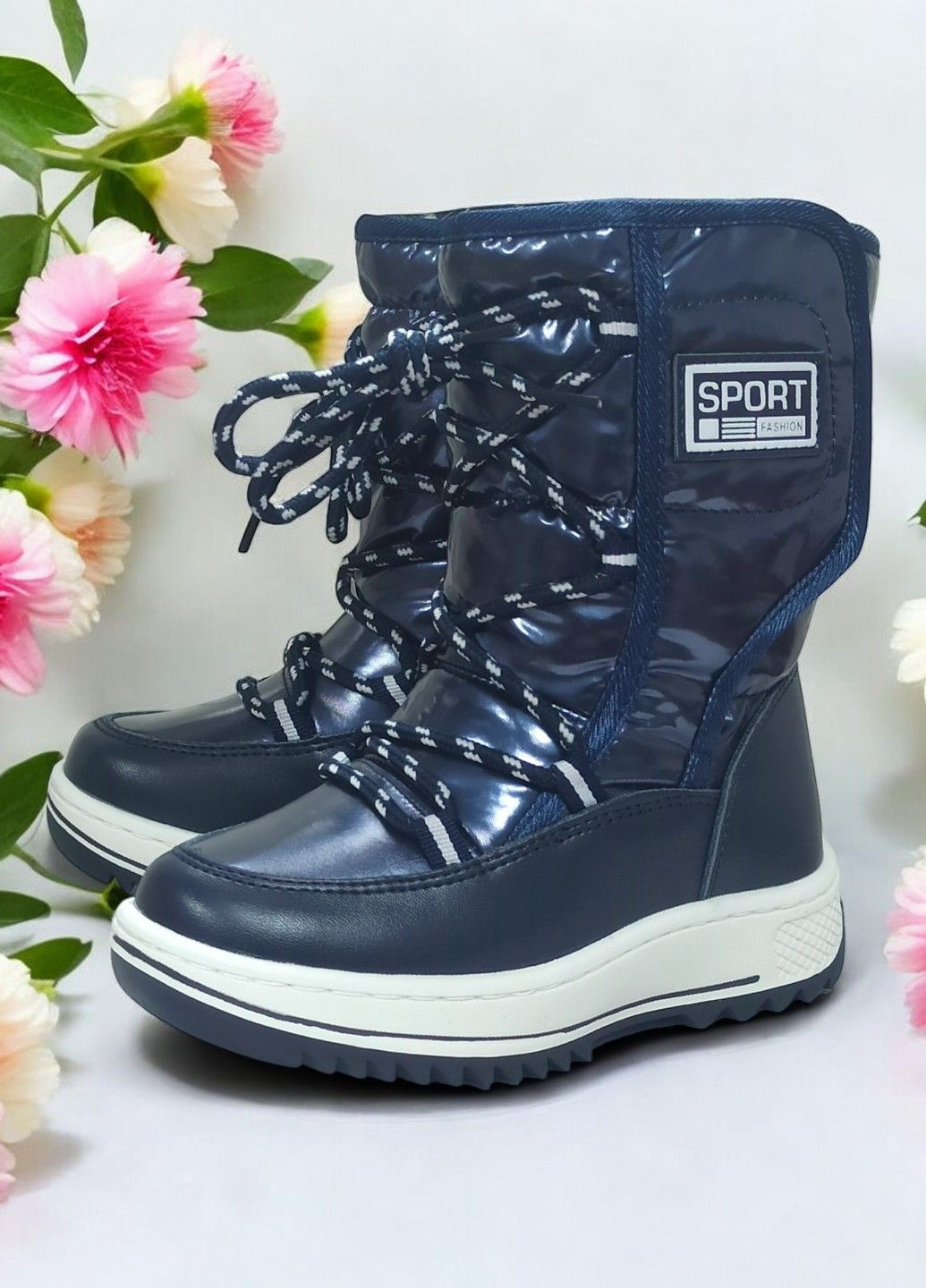 Синие повседневные зимние зимние термо ботинки дутики сноубутсы на овчине для девочки том м 1890а Tom.M