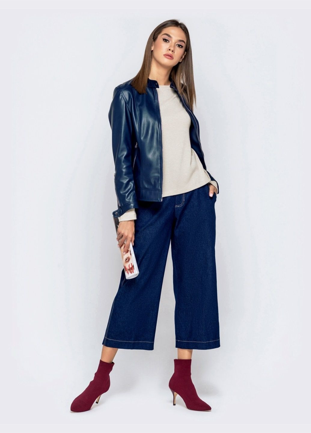 Синя демісезонна синя куртка прямого крою з екошкіри Dressa