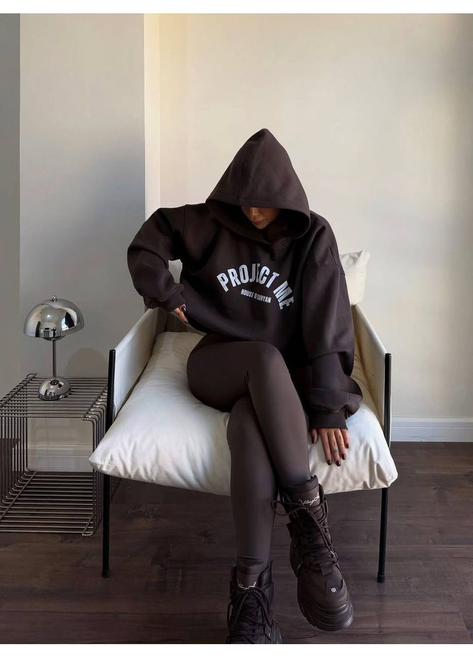 Жіночий комплект двійка: Худі оверсайз на флісі та утеплені лосини MonCher (366439862)