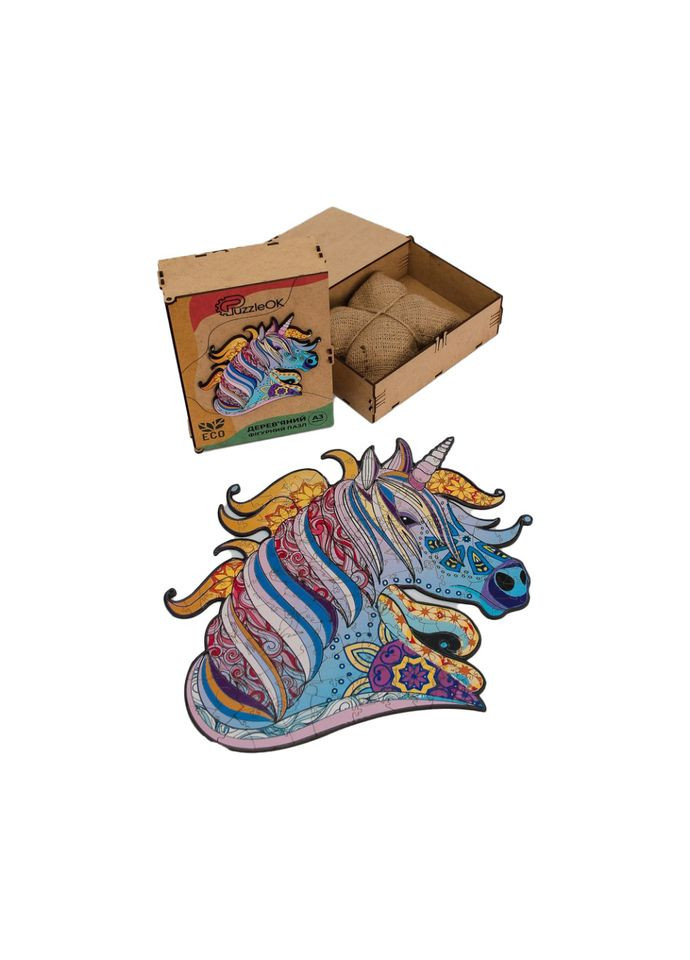 Фігурний дерев'яний пазл A3 "Казковий єдиноріг" PuzA3-03106, 148 деталей PuzzleOK (327321731)