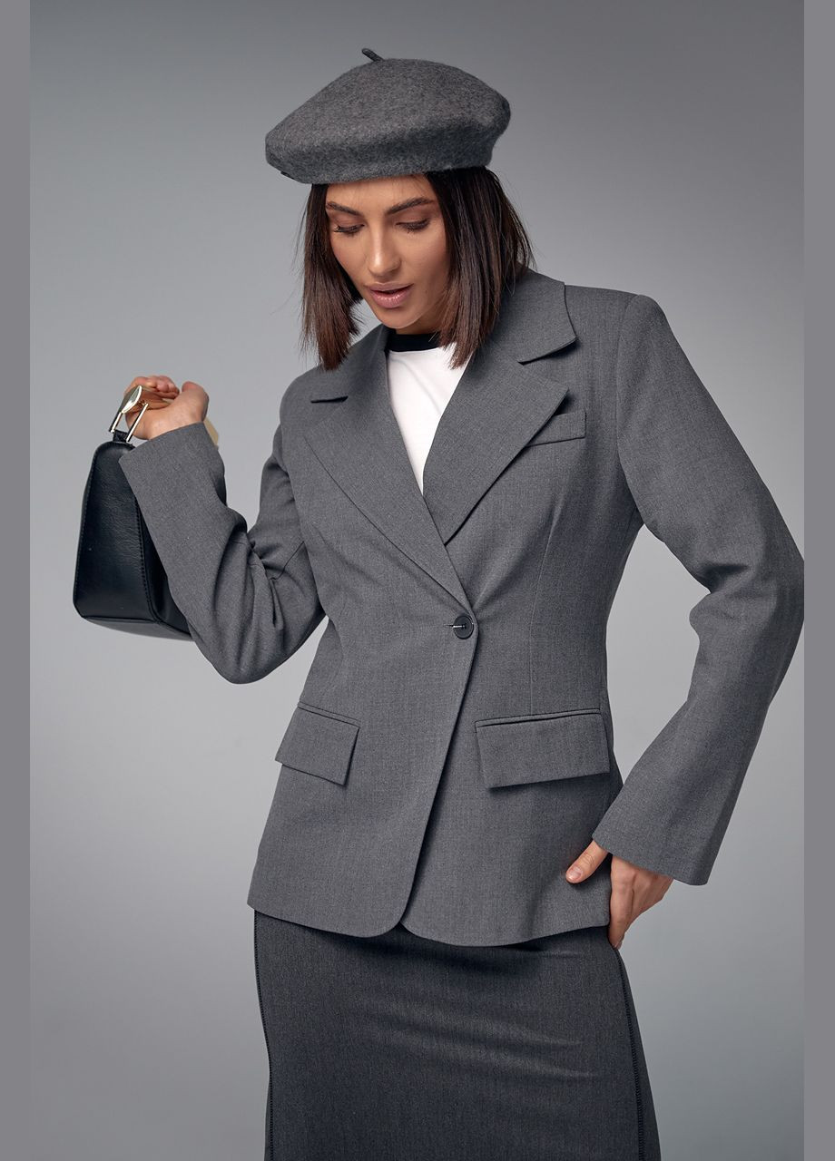 Серый женский женский однобортный пиджак приталенного кроя - серый Lurex - демисезонный