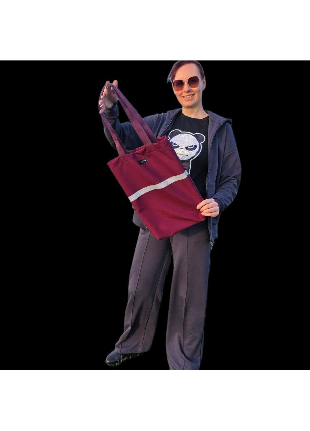 Сумка-шопер Svitashka з вишневого габардину зі світловідбиваючою стрічкою | сумка багаторазова | Зроблено в Україні No Brand (331146299)