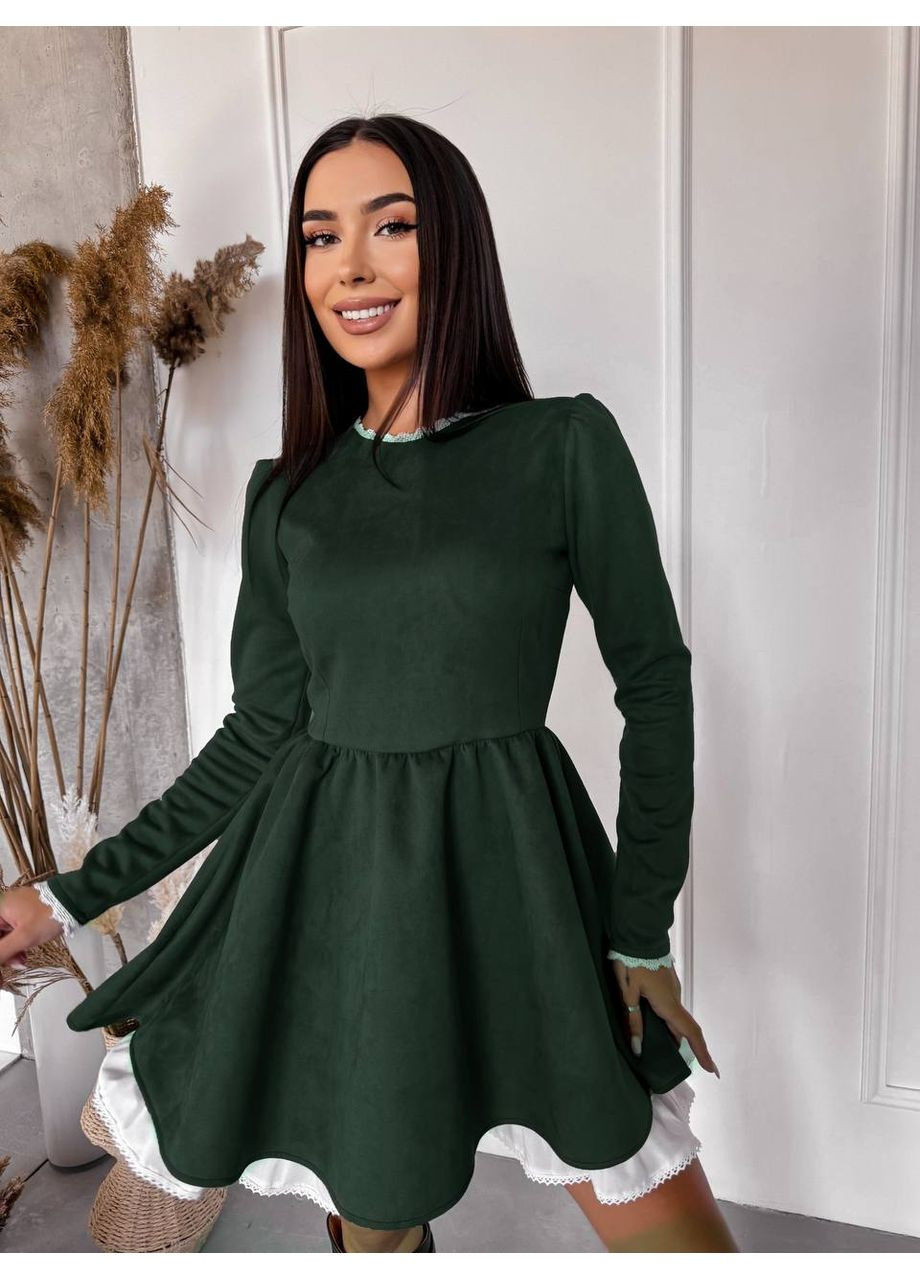 Зелена комбінована сукня міні зеленого кольору 36199 кльош Fashion однотонна