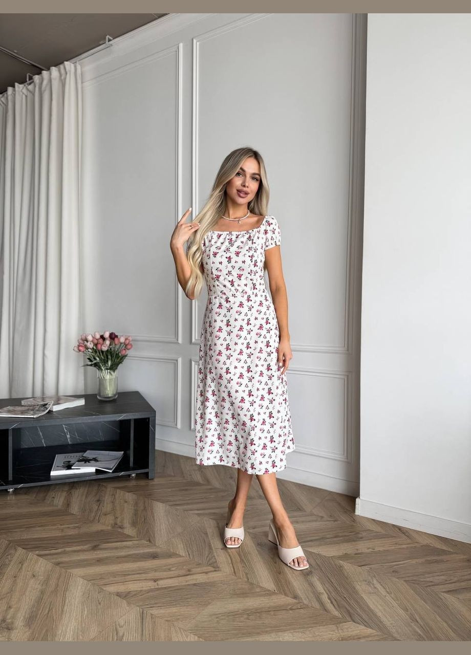 Белое повседневный женское платье с цветочным принтом Україна с цветочным принтом