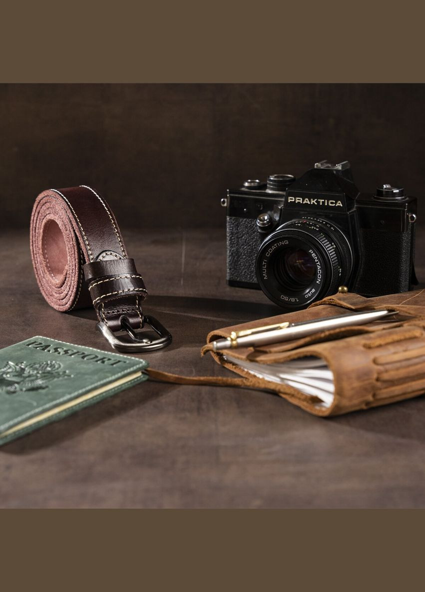 Ремень кожаный женский со строчкой по краям 20125 Темно-коричневый Vintage (303139195)