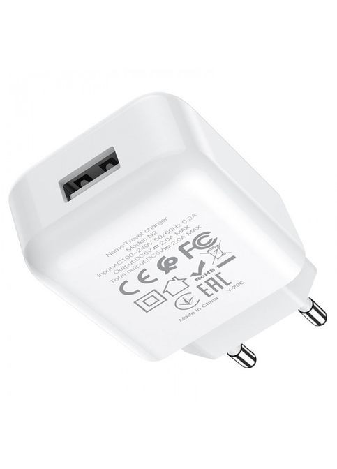 Мережевий зарядний пристрій N2 Vigour з 1 USB/2.1 A з гнучким кабелем Type-C Білий Hoco (337351796)