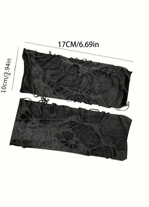 Перчатки без пальцев дырявые митенки в готическом стиле черно-серые Fashion (328456974)