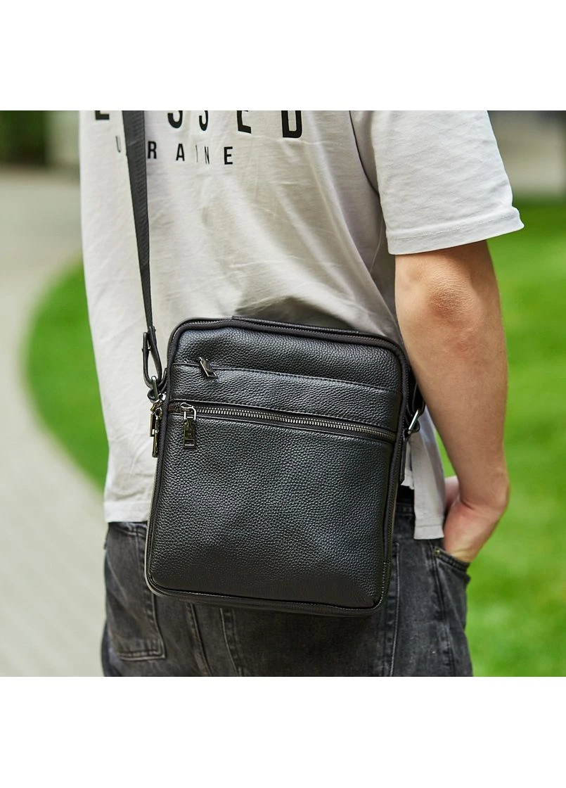 Чоловіча шкіряна сумка через плече чорна 711511 Tiding Bag (336551906)