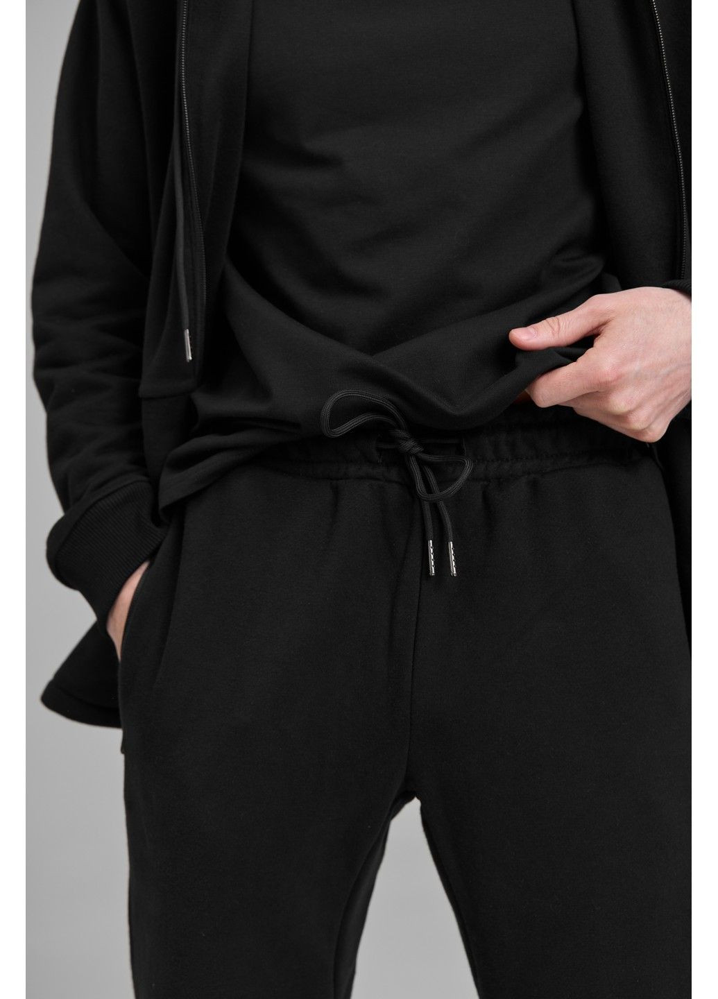 Спортивний костюм чоловічий ТРІЙКА весна осінь 4ZIP з кофтою на замку + футболка чорний Handy Wear (293275187)