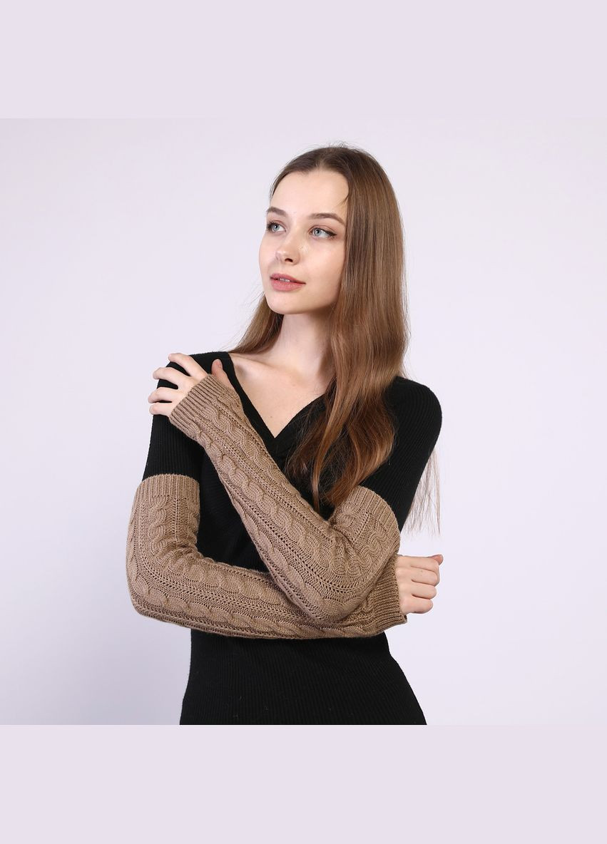 Мітенки в'язані довгі капучино One Size No Brand (311199578)