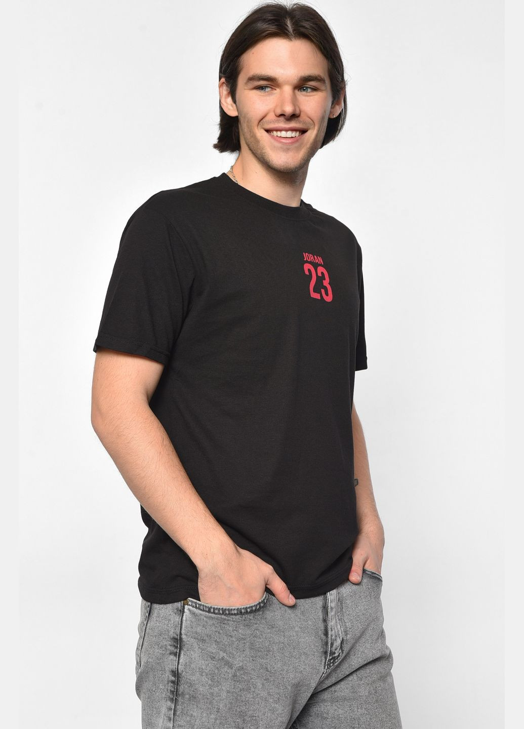 Чорна футболка чоловіча напівбатальна чорного кольору Let's Shop