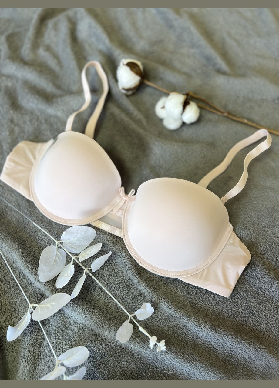 Світло-рожевий бюстгальтер-анжеліка гладкий пенелопа ніжно-рожевий, чашка в, подвійний пуш ап 2см Duoduokeke з кісточками