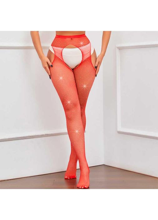 Червоний демісезонний колготки very sexy shine з відкритим доступом і стразами — червоний (1/2/3) — еротична білизна -