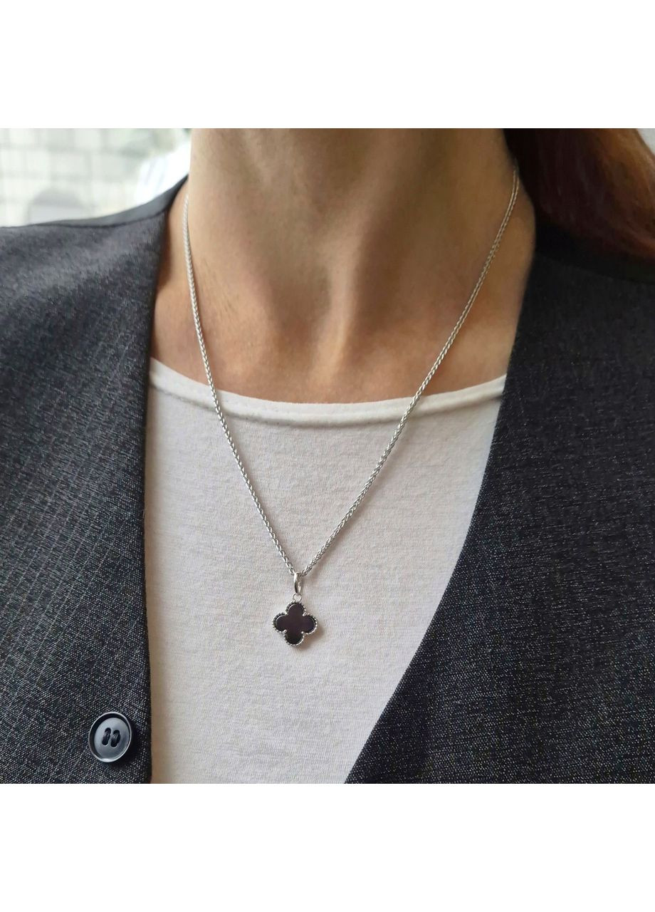 Серебряная Подвеска кулон Клевер с Чёрной керамикой серебро 925 пробы Родированное 89106ч 1.99г Nobrand (370438601)