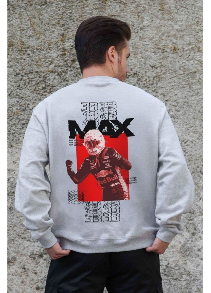 Сірий утеплений оверсайз світшот на флісі з принтом max gray Without (362357864)