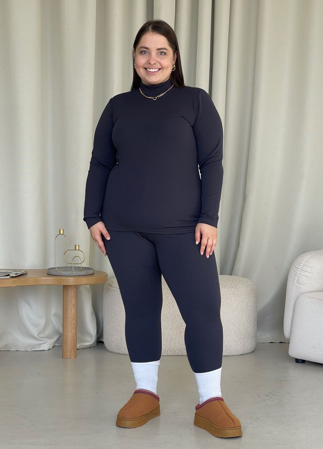 Тепла зимова жіноча водолазка в рубчик на флісі (солоха в подарунок) Merlini Мотто (303934276)