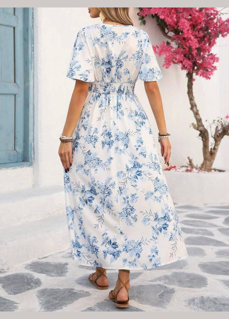 Голубое повседневный, кэжуал женское платье а-силуэт Style Point с цветочным принтом